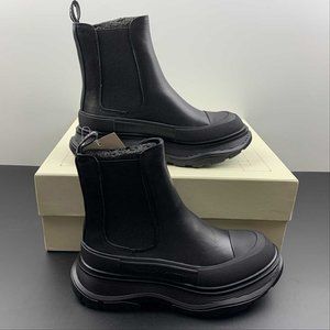 Alexander McQueen Black Tread Slick Black Upper Ankle Boots